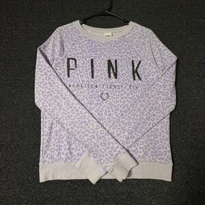 Victoria's Secret PINK Crew Neck Sweatshirt Womens XS Purple Leopard Print Y2K